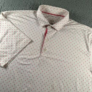 Johnnie-O Polo Shirt Men's XL‎ White Red Flamingo Print Performance